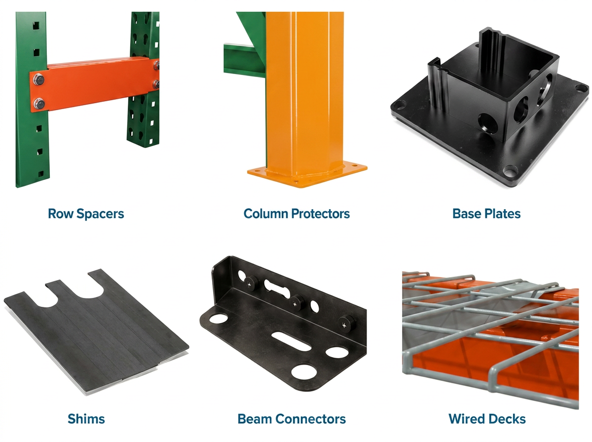 NAWL accessories — shims, base plates, safety pins, and anchors